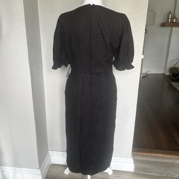 NWT Melloday Nordstrom Puff Sleeve Bow Linen Viscose Blend Maxi Dress Size Large - Picture 3 of 12